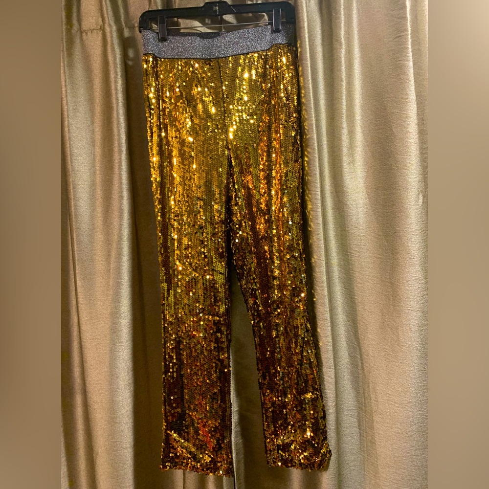 NWT Verta gold sequin, elastic waist pant, size M